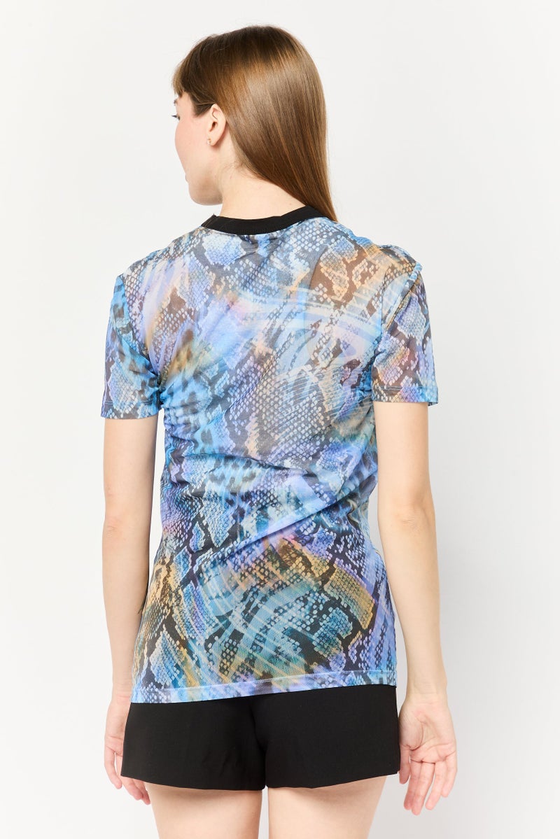 Women Crew Neck Short Sleeve Animal Print T-Shirt, Multicolor