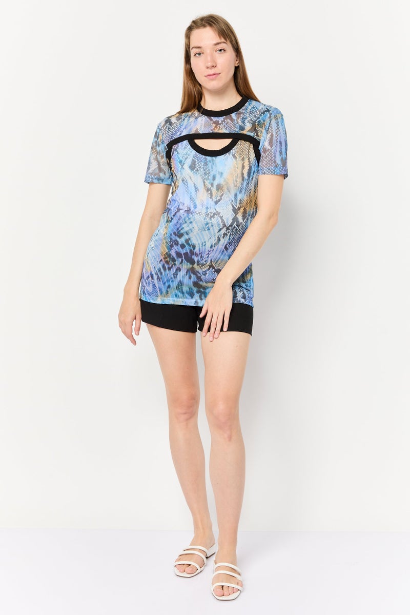 Women Crew Neck Short Sleeve Animal Print T-Shirt, Multicolor