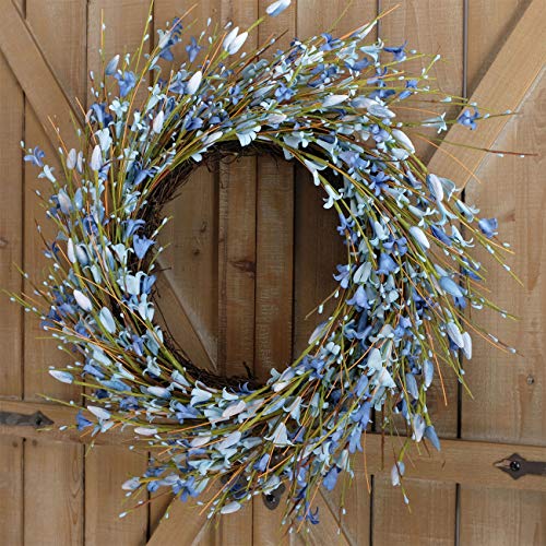 Bibelot 18inch Artificial Forsythia Flower Wreath, All Year Around Wreath for Front Door, Wedding Window Home Wall Indoor Front Door Decor (Blue, 18in) - Image 5