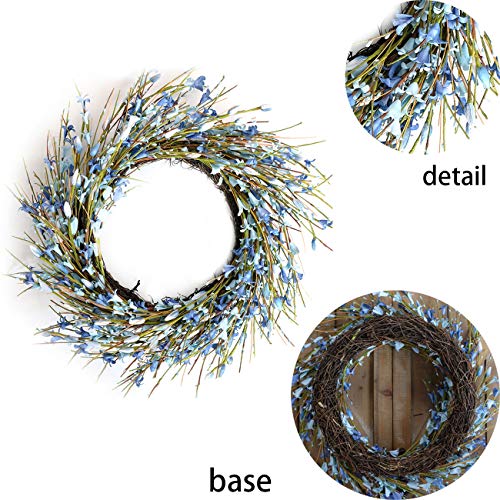 Bibelot 18inch Artificial Forsythia Flower Wreath, All Year Around Wreath for Front Door, Wedding Window Home Wall Indoor Front Door Decor (Blue, 18in) - Image 3