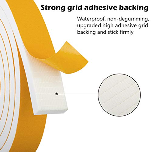 ToLanbbt White Door Window Weather Stripping Self Adhesive Foam Tape High Density Foam Sealing Strip Window Insulation Weatherproof Gasket Tape, 3/4" Wide X 3/8" Thick, 6.5 Ft X 2 Rolls, Total 13 Feet - Image 4