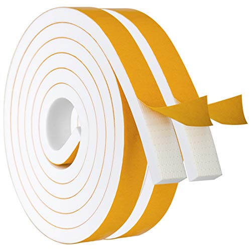 ToLanbbt White Door Window Weather Stripping Self Adhesive Foam Tape High Density Foam Sealing Strip Window Insulation Weatherproof Gasket Tape, 3/4" Wide X 3/8" Thick, 6.5 Ft X 2 Rolls, Total 13 Feet - Image 1