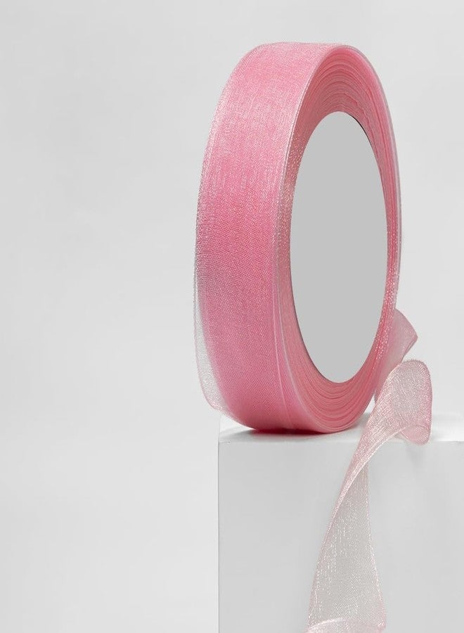 Delite Ribbons شريط أورجانزا (أكثر من 20 لونًا مختلفًا بالداخل) (الطول 35 مترًا، العرض 0.5 بوصة) | شريط لتغليف الهدايا، وصنع فيونكات الهدايا، والزينة، ومقابض الحقائب (وردي، عبوة من قطعة واحدة) - Image 1
