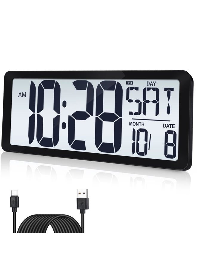 QINYUNE 14.5'' Rechargable Large Digital LCD Wall Clock with Backlight Glow in the Dark,Night Light Wall Clock with Week,Date & Temperature,DST,Alarm Display for Living Room, Bedroom, Gift for Elderly - Image 1
