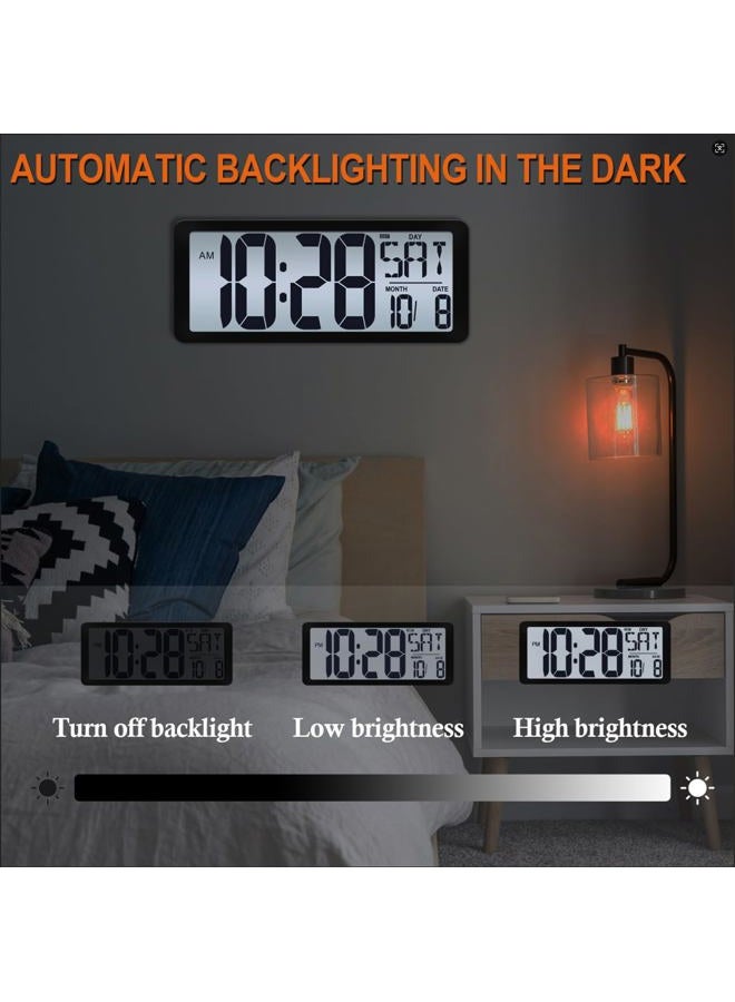 QINYUNE 14.5'' Rechargable Large Digital LCD Wall Clock with Backlight Glow in the Dark,Night Light Wall Clock with Week,Date & Temperature,DST,Alarm Display for Living Room, Bedroom, Gift for Elderly - Image 4