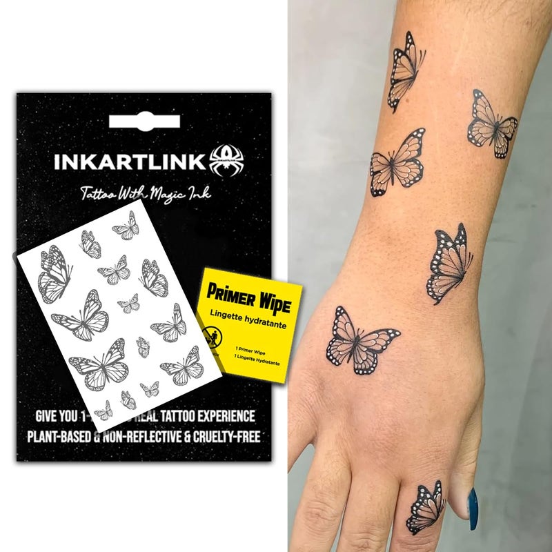 INKARTLINK Semi Permanent Tattoo, Realistic Butterfly Temporary Tattoo, Suitable for Sweet Girls, Waterproof and Non-reflective, Exquisite Packaging, Unique Design (Butterfly 1) - Image 1