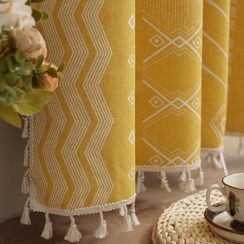 ColorBird Boho Blackout Curtains 2 Panels 84 Inch Length Mustard Yellow Thermal Insulated Southwest Window Treatment Patterned Western Black Out Patterned Curtain Drapes for Living Room Bedroom - Image 5