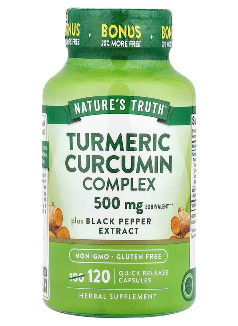 Nature's Truth Nature's Truth, Turmeric Curcumin Complex Plus Black Pepper Extract, 500 mg, 120 Quick Release Capsules 