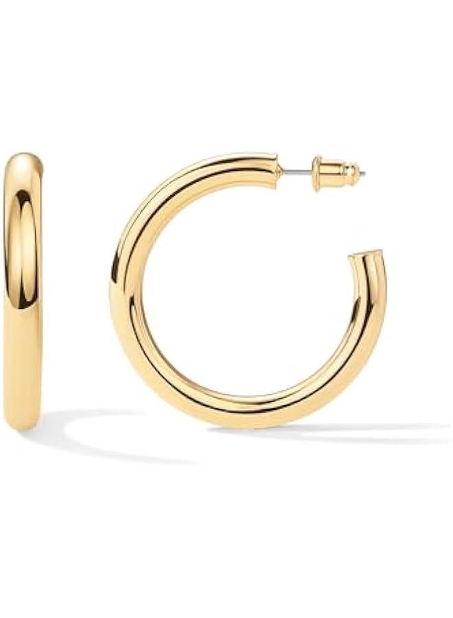 PAVOI 14K Gold Plated Lightweight Chunky Open Hoops for Women | Trendy Gold Hoop Earrings  - Image 1