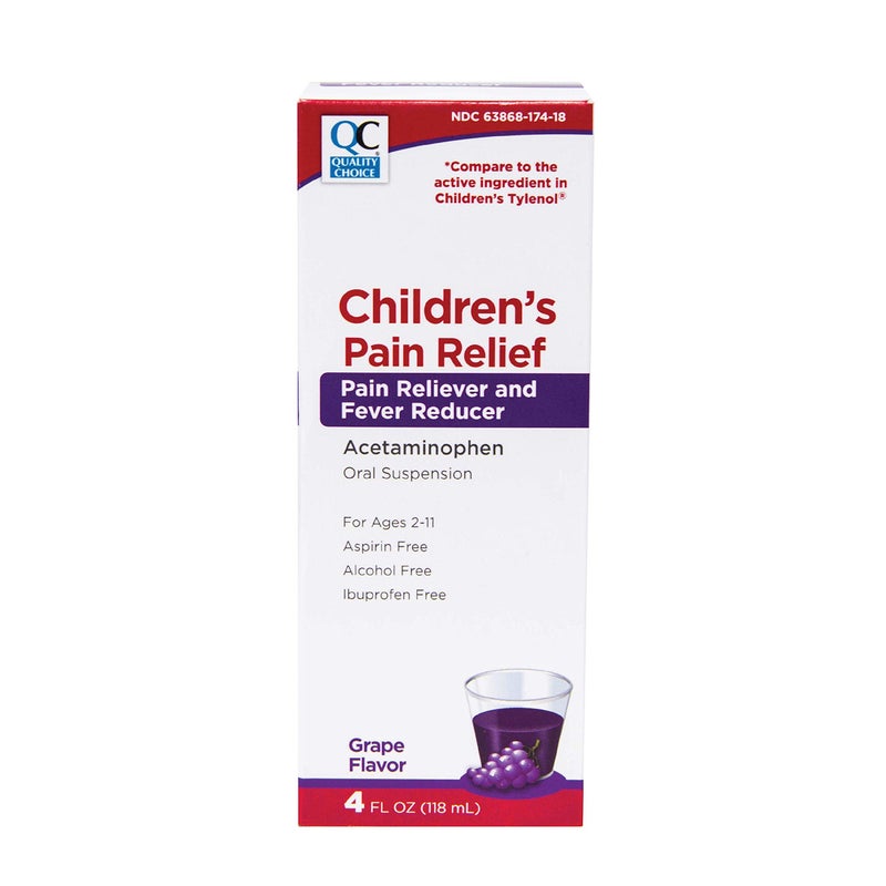 Quality Choice Quality Choice Childrens Pain Relief Fever Reducer for Kids 4fl oz Acetaminophen 160mg per 5ml Ibuprofen Aspirin Free Liquid Cold and Flu Medicine for Kids Regular Strength OTC Medication