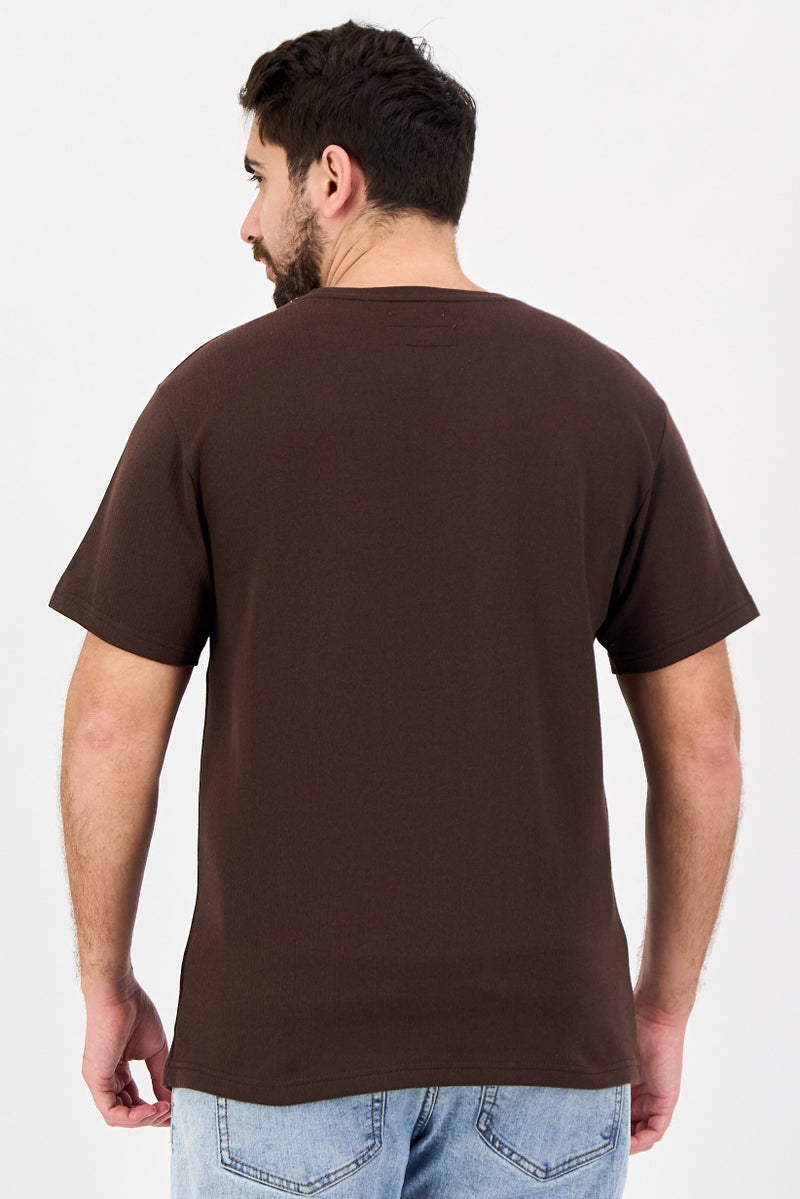 Threadbare Men Crew Neck Short Sleeve Plain T-Shirt, Brown - Image 3