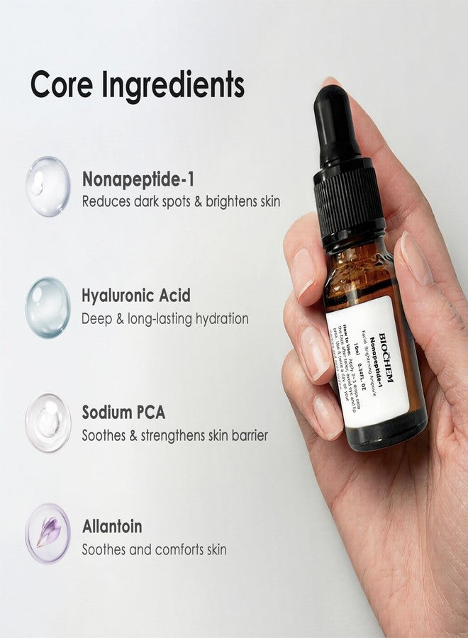 BIOCHEM Nonapeptide-1 Brightening Serum– Travel Size Ampoule for Even Skin Tone & Natural Glow– Anti-Aging Peptide Treatment for Face & Neck,0.34 fl oz/10 mL - Image 2
