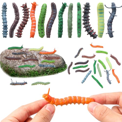 Arrowbash 24 Pcs Simulation Caterpillar Fake Worm Crawling Insects Educational Learning Accessories Spring Summer Prank Joke Items Interactive Play Favors - Image 1