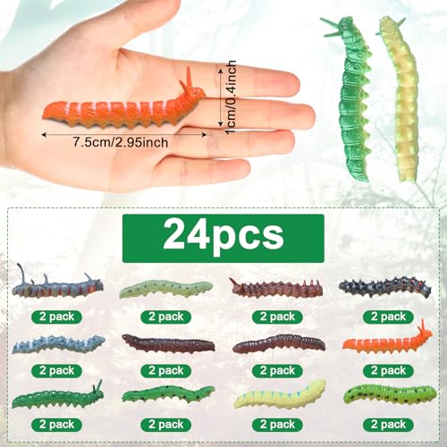 Arrowbash 24 Pcs Simulation Caterpillar Fake Worm Crawling Insects Educational Learning Accessories Spring Summer Prank Joke Items Interactive Play Favors - Image 5