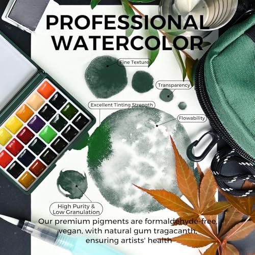 Funto Mini Watercolor Paint Set, All-In-One 24-Color Travel Paint Kit, with Crossbody Bag, Watercolor Journal, Paint Water Cup, Pocket Set for Artists - Image 4