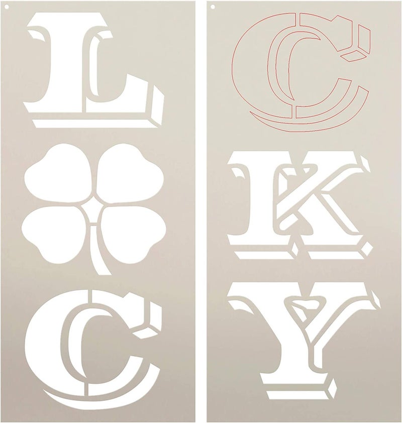 Ivana's Lucky Tall Porch Stencil with Shamrock | 2 Piece | DIY Large Vertical Irish Clover Home Decor for St. Patrick's Day | Front Door Entryway | Craft & Paint Wood Leaner Signs | Size 4ft - Image 1