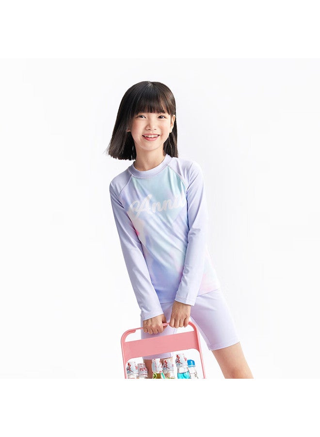 Annil Girls' Two-piece Long-sleeve Set, Summer New Style, Purple Flower, Size 160 - Image 1