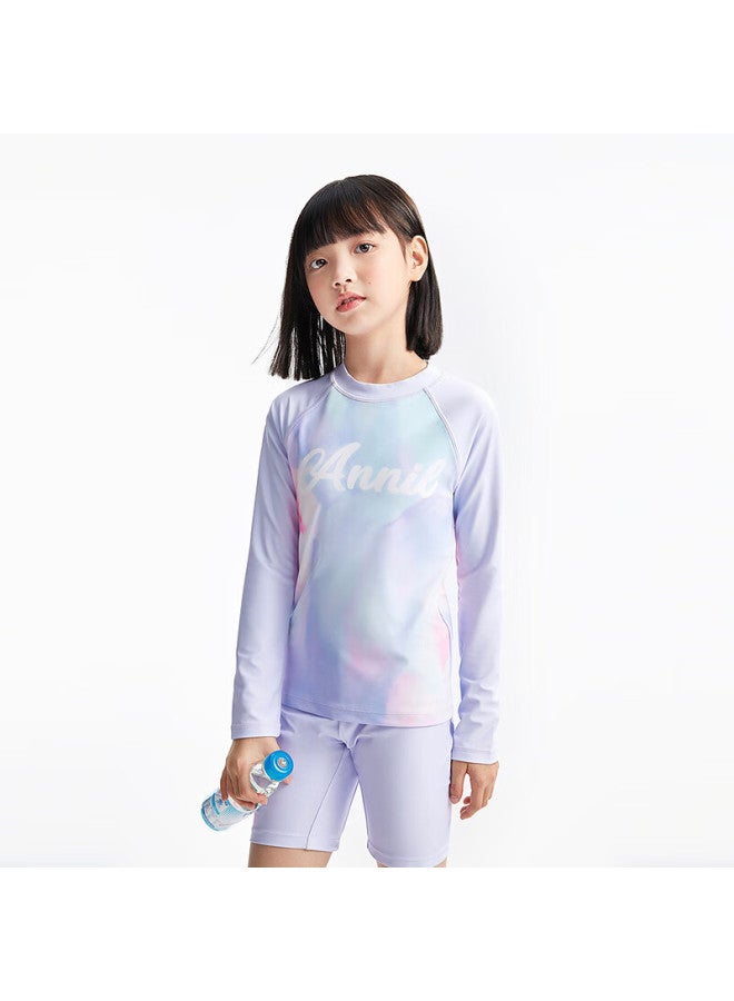 Annil Girls' Two-piece Long-sleeve Set, Summer New Style, Purple Flower, Size 160 - Image 3