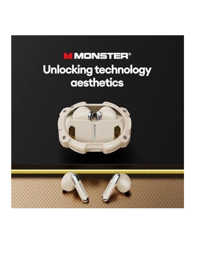 Monster - Monster XKT10 Pro Bluetooth 5.3 Earphones Wireless Headphones Game Headset Waterproof TWS Noise Reduction With Mic Sports Earbud, BEIGE - Image 1