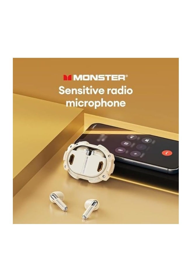 Monster - Monster XKT10 Pro Bluetooth 5.3 Earphones Wireless Headphones Game Headset Waterproof TWS Noise Reduction With Mic Sports Earbud, BEIGE - Image 1