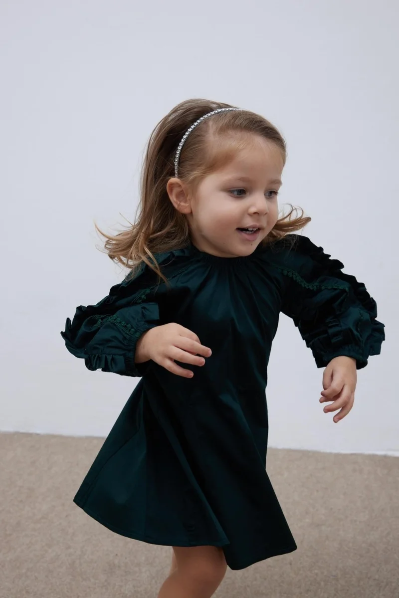 Fahhar Kids Stripe Detailed Children's Dress Green