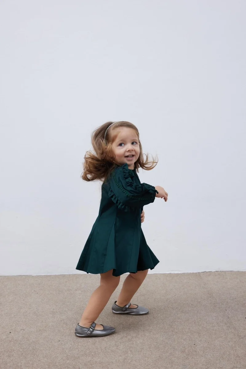 Fahhar Kids Stripe Detailed Children's Dress Green