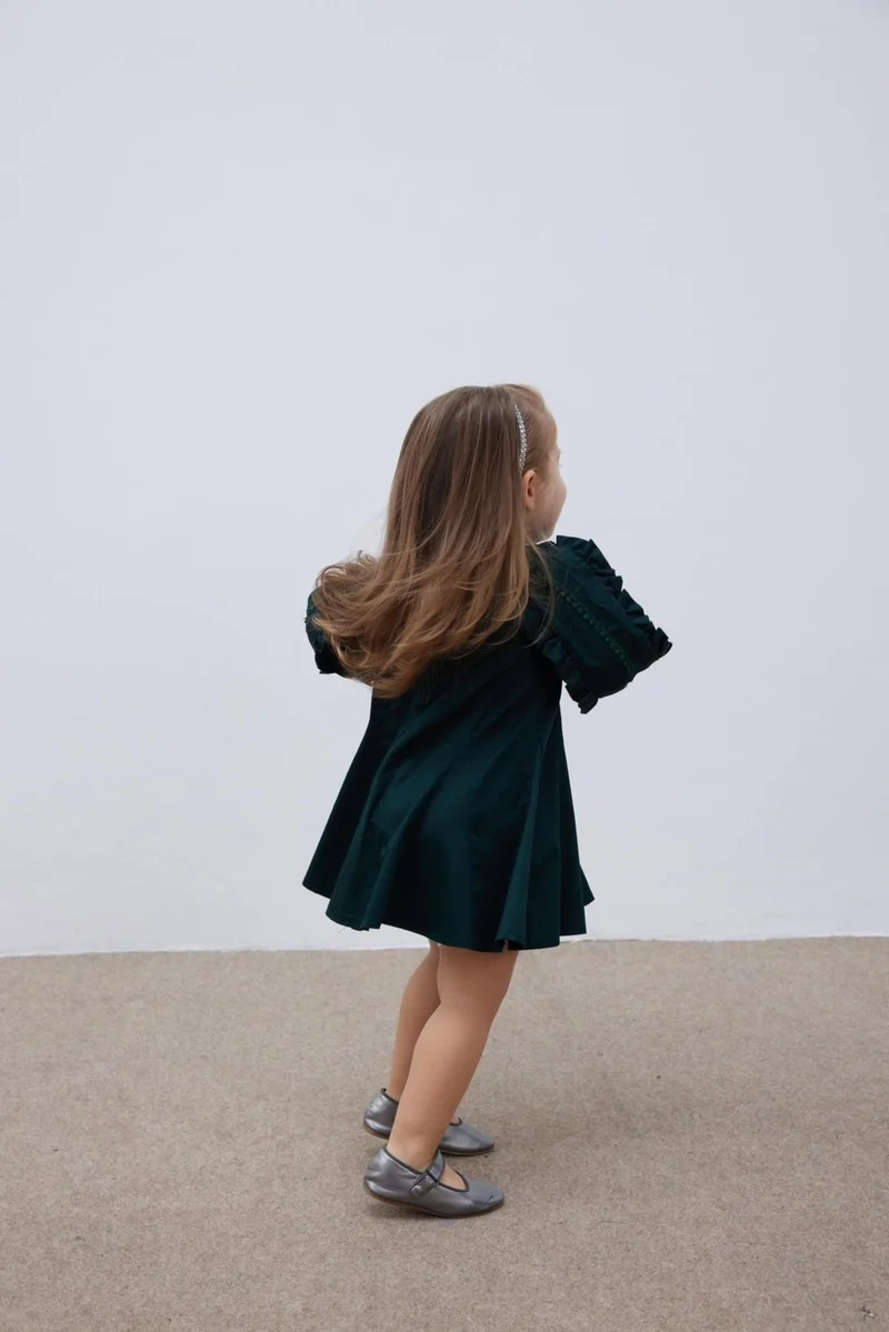 Fahhar Kids Stripe Detailed Children's Dress Green