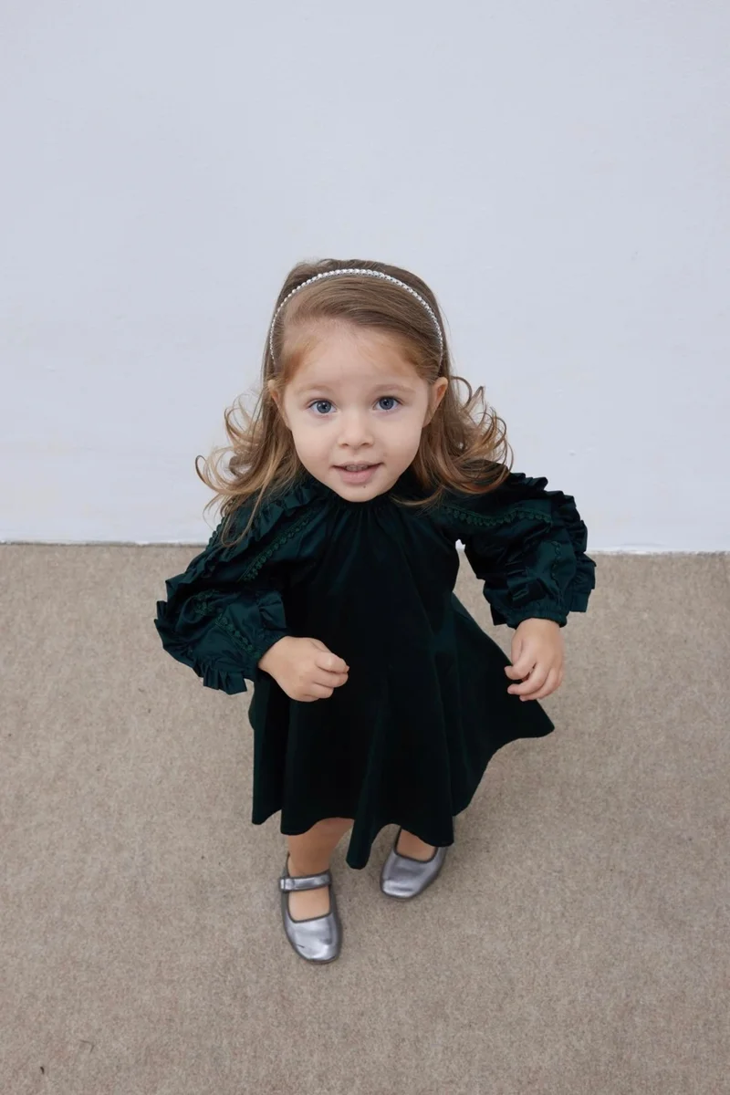 Fahhar Kids Stripe Detailed Children's Dress Green