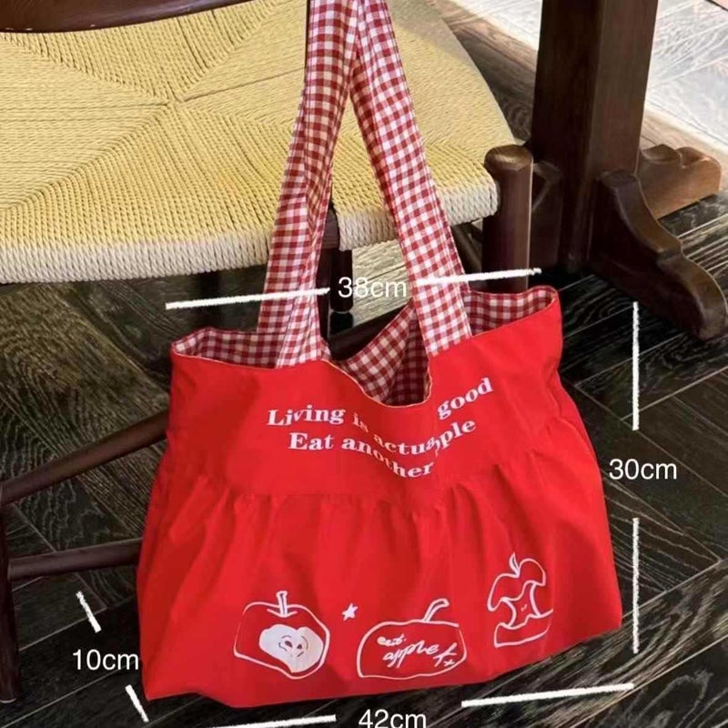 Women's Red Apple Tote Bag - Korean Style Casual Large Capacity - Image 3