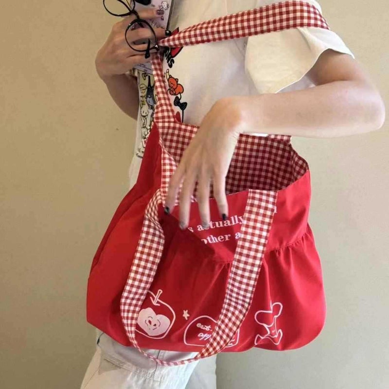 Women's Red Apple Tote Bag - Korean Style Casual Large Capacity - Image 5