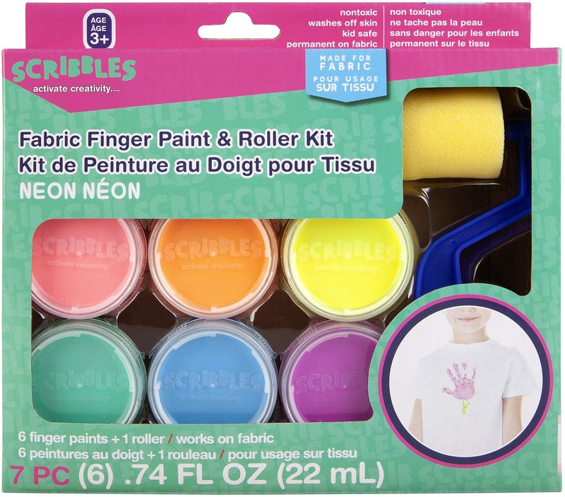 Scribbles Finger Paint Roller Kit Kid Safe Permanent Fabric Paint Washes Off Skin 6 Neon Colors - Image 2