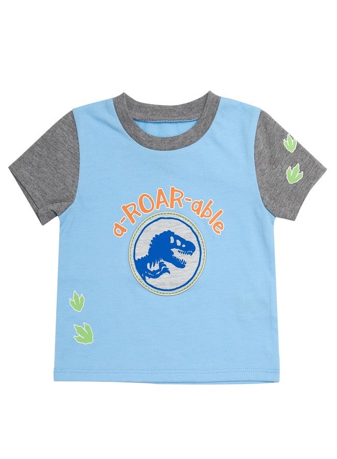 Jurassic Park Jurassic Baby Boys 4 Piece Clothing Set | One-Piece Bodysuit, Gel Overlay Shorts, Short Sleeve T-Shirt, Jogging Pants (Grey/Blue/Green, 9 Months) - Image 3