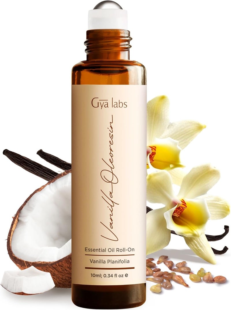gya labs زيت الفانيليا العطري من جيا لابز - زيت عطر طبيعي 100% للنساء، رولر للعناية الذاتية، عطر أروماثيرابي، خالي من الكحول، حجم السفر (0.34 أونصة سائلة)
