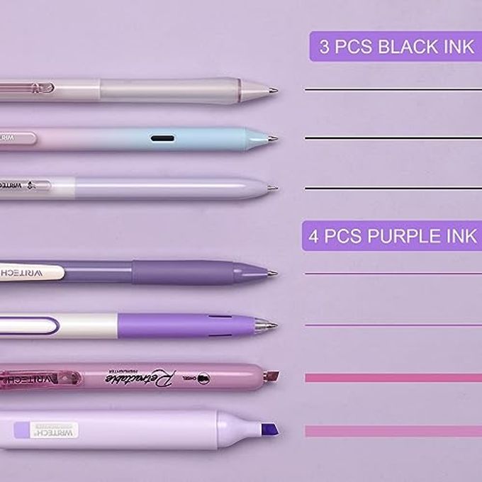 WRITECH Gel Pens Journaling Highlighters: Journal Set Aesthetic Assorted Pastel Color Ink 0.5Mm Fine Point Retractable 0.7Mm Black Pen Smooth Writing Drawing No Bleed 7Ct (Purple) - Image 5