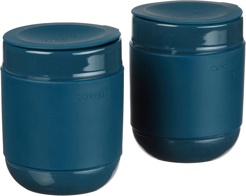 Corelle طقم أكواب كوريل من الحجر الخزفي 4 قطع مع أغطية - كوب سفر فني مصنوع يدويًا بطلاء صلب سعة 1312 أونصة - لون أزرق داكن - Image 2