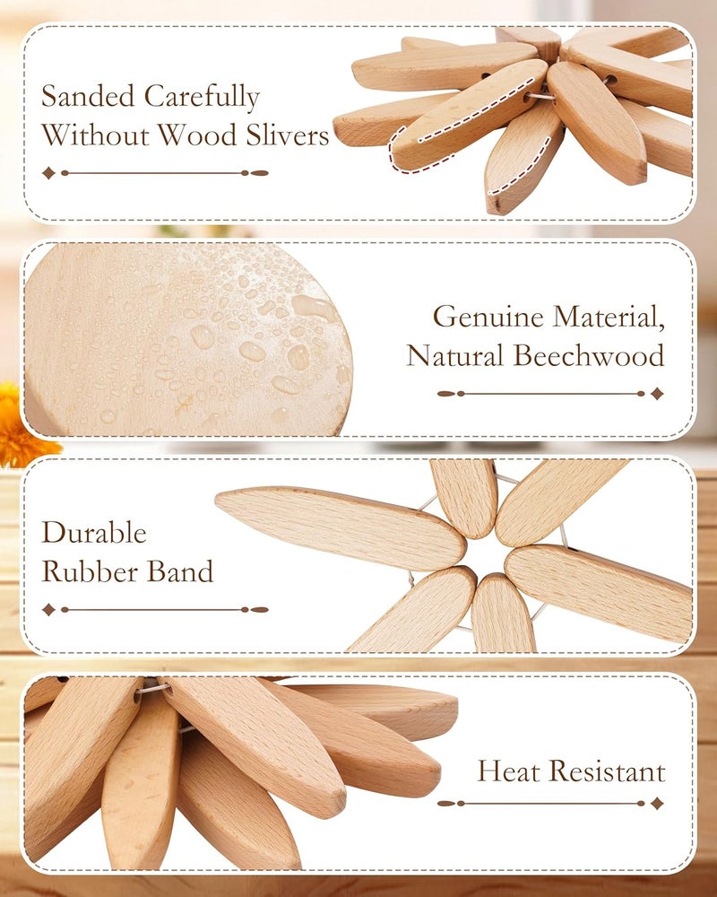 ATLIKE Wooden Tree Trivets for Hot Dishes, 4 Wooden Trivet + 1 Stand Natural Wooden Coaster for Hot Dishes, Pot, Bowl, Teapot, Hot Pot Holders, 4 Foldable Christmas Tree-Shaped Trivets - Image 4