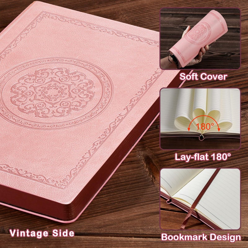 Fetinar 2026 Leather Vintage Journal Notebook,300 Pages,Leather Softcover Lined Journal Notebooks for Women Men,Notebook Journals for Writing Travel,Business,Office,Rose Gold Pink - Image 3