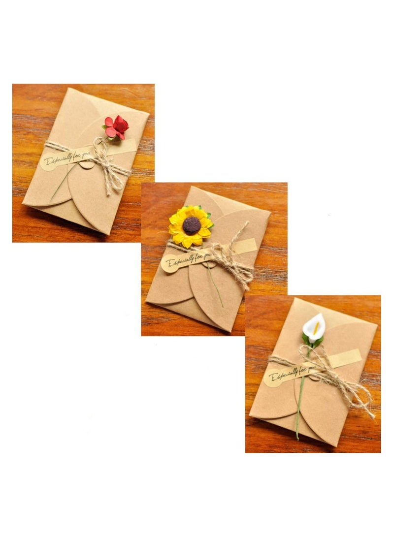 SOLARAE 4 Pack Flower Pattern Thank You Card Handmade Invitation Greeting Card Wish Card for Wedding Birthday Festival - Image 2