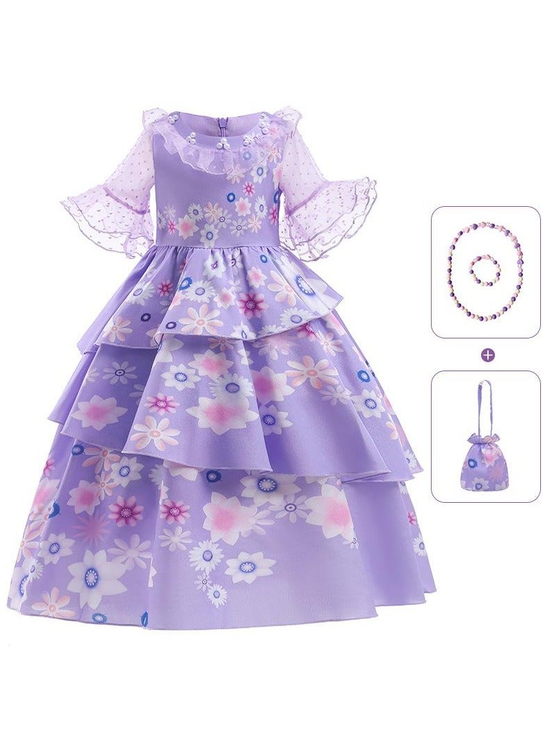 Loquat Children's Role Play Cosplay Costume Dress DJS54 dress + Bag + bracelet necklace Purple/White  - Image 1