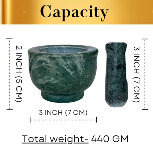 Salvus App SOLUTIONS Green Marble Imam Dasta 3 Inch – Okhli Musal Mortar and Pestle Set | Kharal Khalbatta Herbal Crusher for Kitchen, Spices & Ayurvedic Use (3x2 Inch) - Image 2