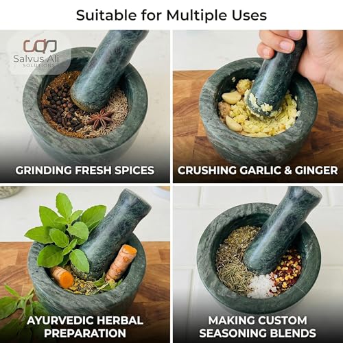 Salvus App SOLUTIONS Green Marble Imam Dasta 3 Inch – Okhli Musal Mortar and Pestle Set | Kharal Khalbatta Herbal Crusher for Kitchen, Spices & Ayurvedic Use (3x2 Inch) - Image 4