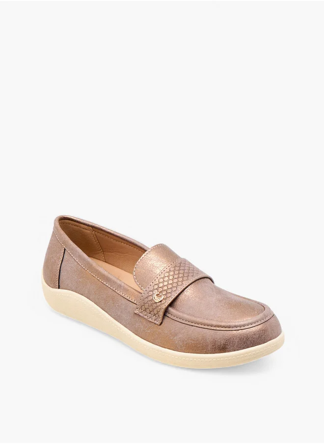 لو كونفورت Textured Slip-On Loafers with Metallic Trim