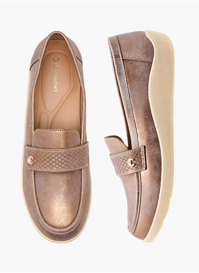 لو كونفورت Textured Slip-On Loafers with Metallic Trim