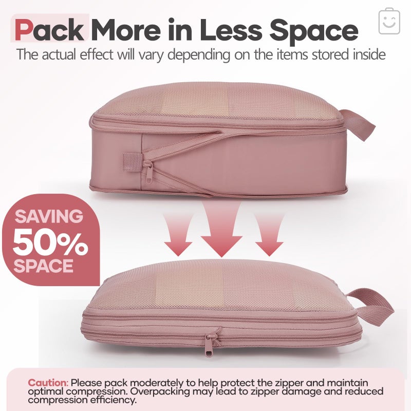 Veken 9/11 Set Compression Packing Cubes for Travel Essentials,Compressible Expandable Large Luggage Organizer Bags for Clothing,Durable Space Saver Storage Bags with Toiletry Bags(Light Coral) - Image 4