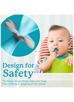 Chabeia Baby and Toddler Self-Feeding Training Utensils - Easy to Hold and Use Led Weaning, Protective Choke Barrier - Blue  - Image 2