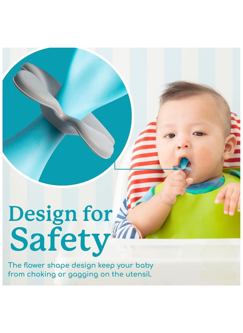 Chabeia - Baby and Toddler Self-Feeding Training Utensils - Easy to Hold and Use Led Weaning, Protective Choke Barrier - Blue - Image 1