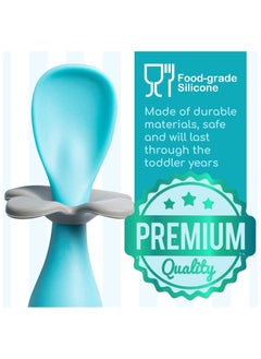 Chabeia Baby and Toddler Self-Feeding Training Utensils - Easy to Hold and Use Led Weaning, Protective Choke Barrier - Blue  - Image 4