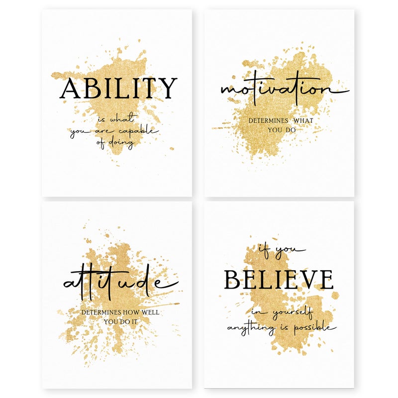 HRQKO Office Gold Inspirational Wall Art Poster Prints Set of 4, Motivational Wall Art, Modern Gold Artwork Prints Posters Wall Decor, Affirmations Prints for Office Women Men 8â€x10â€ Unframed - Image 1