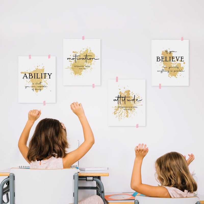 HRQKO Office Gold Inspirational Wall Art Poster Prints Set of 4, Motivational Wall Art, Modern Gold Artwork Prints Posters Wall Decor, Affirmations Prints for Office Women Men 8â€x10â€ Unframed - Image 5
