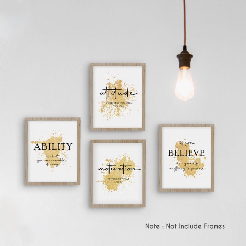 HRQKO Office Gold Inspirational Wall Art Poster Prints Set of 4, Motivational Wall Art, Modern Gold Artwork Prints Posters Wall Decor, Affirmations Prints for Office Women Men 8â€x10â€ Unframed - Image 4